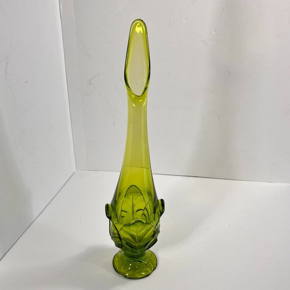 Vintage Viking Swung Glass Vase Avocado Green Epic Leaf Retro 7608 - Picture 4 of 16